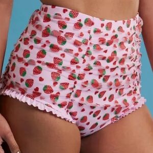 Strawberry Print High-Waisted Shorts